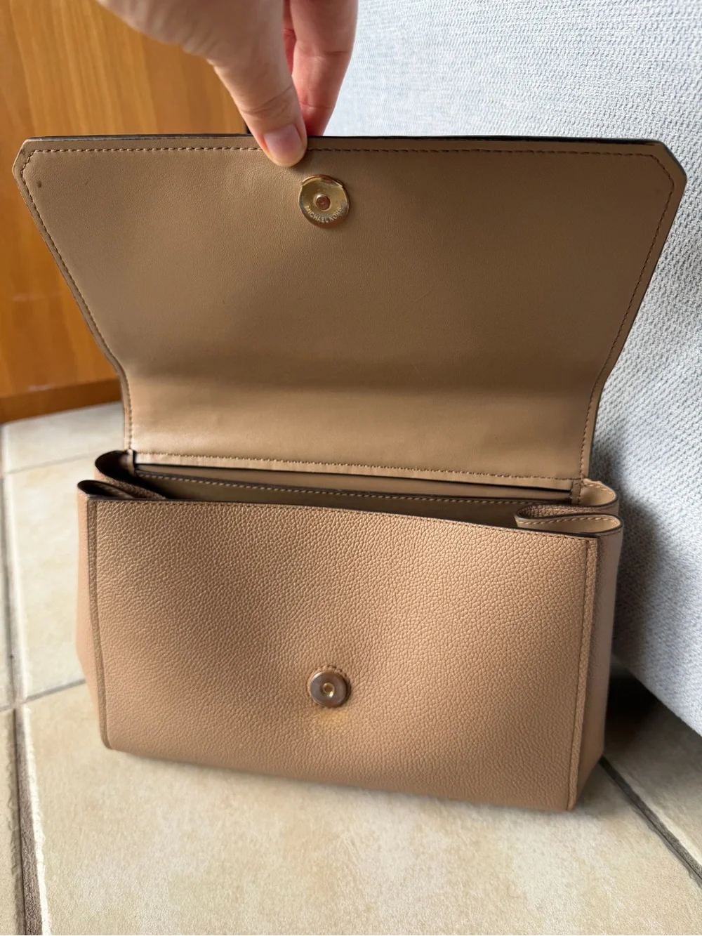 Michael Kors Tan Pebbled Leather Top-Handle Satchel with Gold Hardware